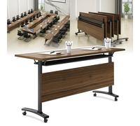 Widppsopt Folding Conference Table, 4.6FT 2-10 Person Large Conference Desk with Wheels, Modern Rectangle Meeting Seminar Training Room Table for Office Classrooms(Walnut 1PCS)