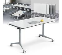 Widppsopt Folding Conference Table, 4.6FT 2-10 Person Large Conference Desk with Wheels, Modern Rectangle Meeting Seminar Training Room Table for Office Classrooms(White1 1PCS)