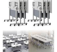 Widppsopt Folding Conference Table,Flip Top Mobile Training Desk with Fixable Casters and Baffle Plate Space-Saving Fold Up Meeting Desk for Office,Meeting Room,Classroom