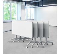 Widppsopt Folding Conference Table, White Conference Room Tables with Wheels, Flip Top Large Rectangular Meeting Seminar Desk for 2-10 People (4, 47.2")
