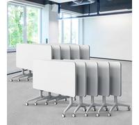 Widppsopt Folding Conference Table, White Conference Room Tables with Wheels, Flip Top Large Rectangular Meeting Seminar Desk for 2-10 People(10, 55.1")