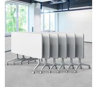 Widppsopt Folding Conference Table, White Conference Room Tables with Wheels, Flip Top Large Rectangular Meeting Seminar Desk for 2-10 People (6, 61.0")