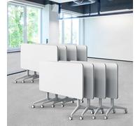 Widppsopt Folding Conference Table, White Conference Room Tables with Wheels, Flip Top Large Rectangular Meeting Seminar Desk for 2-10 People(8, 47.2")