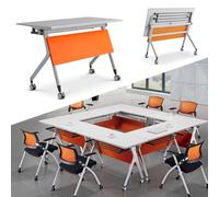 Widppsopt Folding Conference Tables for 6-8 People, 55.1inch Conference Room Table, Flip Top Training Desk with Silent Wheels, Modern Meeting Desk for Study Working