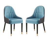 Widppsopt Lot de 2 chaises de Salle à Manger en Cuir Microfibre avec accoudoirs ergonomiques, Dossier et Pieds en Bois pour la Maison, Le Commerce et Les Restaurants (Bleu lac + Gris Ciment)