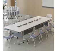 Widppsopt Modern Conference Room Tables, Folding Flip Top Conference Table, White Mobile Training Desk, Seminar Boardroom Desk, Meeting Room,Classroom 6pcs 140cm
