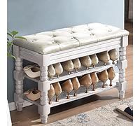 Widppsopt Sitable Banc de rangement capitonné avec siège rembourré, banc à chaussures touffeté en cuir, grande capacité, blanc, 90 x 30 x 48 cm