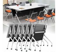 Widppsopt White 6PCS Conference Table, Folding Conference Room Tables, Single Classroom Desk with Silent Wheels, Flip Top Meeting Seminar Desk for Home Office