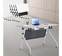 Widppsopt White Conference Room Tables, Folding Stackable Conference Table with Caster Wheels, 47.2L X 23.6W X 29.5H inches Rectangle Modular Meeting Seminar Desk for Boardroom Office Classroom(4pcs)