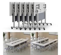 Widppsopt White Conference Table, Folding Conference Room Table, Folding Modern Large Mobile Meeting Desk, Modern Boardroom Desk for Study Working