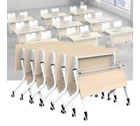 Widppsopt White Conference Table, Modern Conference Room Table, Office Boardroom Desk, Movable Computer Desk for Office(U 6Pack 55.1 x 23.6 x 29.5inch)
