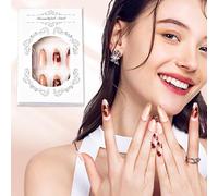 WiDream 24 pièces Faux Ongles Automne, Ongles a Coller avec Motif Fleurs Rouges, Amande Rouge Foncé French 3D Press on Nails avec Colle à Ongles, Fake Nails pour Femmes(Taille Moyenne, Type Amande)