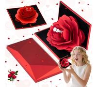 WiDream 3D Rose Bague Boîte, Boîte à Bagues Rose, Boîte à Bagues Fleur Rose Rouge, Rose 3D Anneau Boîte pour Les Mariages Cérémonies de Fiançailles Anniversaire de Mariage Saint Valentin