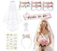 WiDream Décoration d'Enterrement de Vie de Jeune Fille Accessoires, Hen Party Decoration, Voile de Mariée, Lunettes, Couronner, Ceinture, Insigne Rose, Tatouage de Mariée, Enterrement de Vie de Garçon