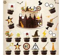 WiDream Lot de 24 Décorations de Gâteau Magicien à Paillettes, Décoration de Gâteau à Thème Magique, Wizard Cake Topper Décoration pour Enfants pour Fête d'anniversaire, Noël, Halloween
