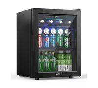 WIE Boisson Réfrigérée 48L, Armoire Vitrine Réfrigérée 68 Cans Mini Frigo avec LED, Étagères Réglables, Petit Réfrigérateur Silencieux pour le Vin, Cannette, Beer Fridge