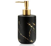 Wieat Distributeur de savon en céramique, distributeur de savon multifonction pour les mains, cuisine et salle de bain, noir et doré