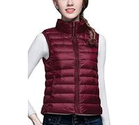 WIEAYUMEI Gilet en Polaire pour Femme Gilet Doudoune Pliable Ultraléger sans Manches Zippé Veste Léger Softshell Matelassé Vin Rouge L