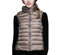 WIEAYUMEI Gilet en Polaire pour Femme Gilet Doudoune Pliable Ultraléger sans Manches Zippé Veste Léger Softshell Matelassé Chameau M