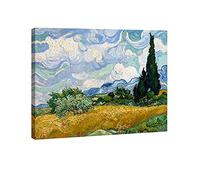 Wieco Art - Champ de blé avec cyprès de Van Gogh Reproduction de peintures à l'huile classiques encadrées modernes sur toile - Impression giclée sur toile pour décoration de salon, maison, bureau