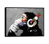 Wieco Art Impression sur toile abstraite avec motif singe noir avec écouteurs Banksy Graffiti Art pour décoration murale et décoration d'intérieur
