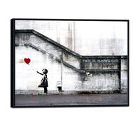 Wieco Art Impression sur toile encadrée noire de Banksy Fille Grafitti avec ballon rouge gris amour peintures pour décoration d'intérieur