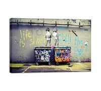 Wieco Art Impression sur toile présentée dans une galerie, Life is Short Chill the Duck Out Banksy Boys, reproduction de graffiti, impression sur toile, art mural pour la chambre, le foyer, la cuisine