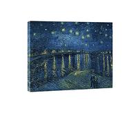 Wieco Art Reproduction de Peinture à l’Huile Nuit étoilée sur Le Rhône par Van Gogh imprimée sur Toile encadrée Moderne pour décoration Murale à la Maison et au Bureau
