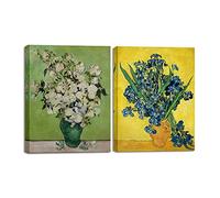 Wieco Art Van Gogh Lot de 2 impressions sur toile Motif iris dans un vase - Art classique - Reproduction de peintures à l'huile sur toile pour décoration d'intérieur - Images de fleurs enveloppées