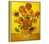 Wieco Art Van Gogh Vase encadré doré avec quinze tournesols par Van Gogh Impression sur toile pour décoration de maison, bureau, chambre à coucher