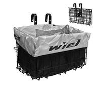 Wiel Panier de vélo avec doublure noire, housse imperméable, panier de vélo pliable en acier, facile à installer sur le guidon avant ou le porte-bagages arrière, roulement en fil métallique robuste de