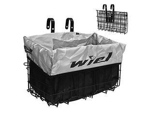 Wiel Panier de vélo avec doublure noire, housse imperméable, panier de vélo pliable en acier, facile à installer sur le guidon avant ou le porte-bagages arrière, roulement en fil métallique robuste de