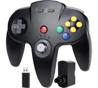 Wieless N64 Contrôleur, 2,4 Ghz Avec Récepteur Usb Récepteur N64 Manette De Jeu À Distance Compatible Avec La Console N64 Pc Windows Mac Raspberry Pi Switch (Noir)