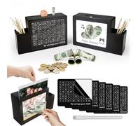 WIERAEM Tirelire en bois avec chiffres, cadre photo et porte-stylo avec triple fonction 500 $1 000 $3 000 $5 000 $7 000 $10 000 $ Convient pour adultes et enfants (Noir)