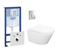 Wiesbaden Vesta Pack WC sans bride comprenant réservoir encastré, cuvette avec abattant softclose et plaque de déclenchement verticale en chrome 0729120/0729205/sw65812/