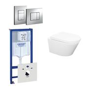 Wiesbaden Vesta WC sans bride Pack comprenant réservoir encastré, cuvette avec abattant à fermeture douce et plaque de déclenchement chrome 0720001/0729205/sw65812/