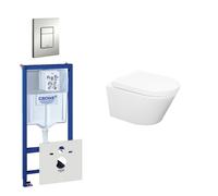 Wiesbaden Vesta WC sans bride Pack comprenant réservoir encastré, cuvette avec abattant softclose et plaque de déclenchement en chrome mat 0720002/0729205/sw65812/