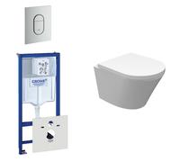 Wiesbaden Vesta WC sans bride Pack comprenant réservoir encastré, WC suspendu compact avec abattant et plaque de déclenchement verticale blanche 0729205/0729241/sw98662/