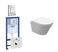 Wiesbaden Vesta WC sans bride Pack comprenant réservoir encastré, WC suspendu compact avec abattant et plaque de déclenchement inox 0729205/0720026/sw98662/