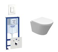 Wiesbaden Vesta WC sans bride Pack comprenant réservoir encastré, WC suspendu compact avec abattant et plaque de déclenchement blanche 0720003/0729205/sw98662/