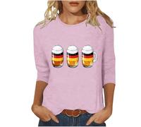 Wiese Chemisier traditionnel Oktoberfest pour femme - Manches 3/4 - Vintage - T-shirt rétro bavarois - Costume national de pirate - Vêtements de fête - Coupe droite - Tunique - Streetwear, Rose, 5XL