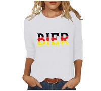 Wiese Oktoberfest Chemisier traditionnel à manches 3/4 pour femme - Style rétro bavarois - Costume national de pirate - Vêtement de fête - Coupe droite - Tunique - Streetwear, Blanc., 5XL