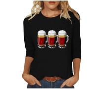 Wiese Oktoberfest Chemisier traditionnel à manches 3/4 pour femme - Style vintage - Tunique rétro bavaroise - Costume national de pirate - Vêtements de fête - Coupe droite - Streetwear, Noir , 5XL