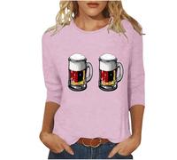 Wiese Oktoberfest Chemisier traditionnel à manches 3/4 pour femme - T-shirt vintage - Tunique rétro bavaroise - Costume national de pirate - Vêtement de fête - Coupe droite - Streetwear, Rose, 5XL