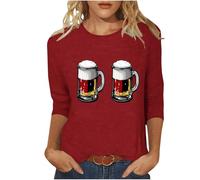 Wiese Oktoberfest Chemisier traditionnel à manches 3/4 pour femme - T-shirt vintage - Tunique rétro bavaroise - Costume national de pirate - Vêtement de fête - Coupe droite - Streetwear, rouge, 5XL