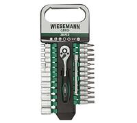 WIESEMANN 80102 | Lot Cliquet et Douilles 28 Pièces Avec Support | Acier Au Chrome-Vanadium | Cliquet 1/4" | Rallonge 100 mm | 8 à 32 mm | Douilles 6 Pans et Bit