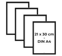 WIETRE Lot de 4 cadres photo A4 - 21 x 30 cm - En bois MDF - Noir - Verre acrylique incassable - À suspendre et à poser - Pour photos, images et posters