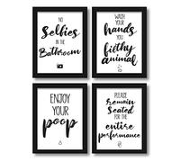 Wietre Lot de 4 posters de haute qualité, drôles, pour salle de bains et WC | Citations de salle de bains et toilettes - Tableau décoratif | Poster A4 humoristique - sans cadre