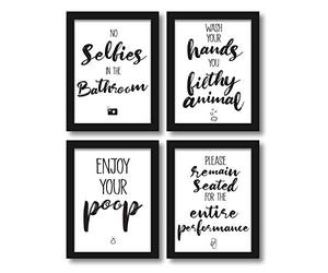 Wietre Lot de 4 posters de haute qualité, drôles, pour salle de bains et WC | Citations de salle de bains et toilettes - Tableau décoratif | Poster A4 humoristique - sans cadre