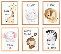 Wietre® Lot de 6 images animaux d’Afrique pour chambre d'enfant ou de bébé - Décoration pour chambre de bébé - Image de garçon et fille - Format A4 - Animaux d’Afrique - Sans cadre